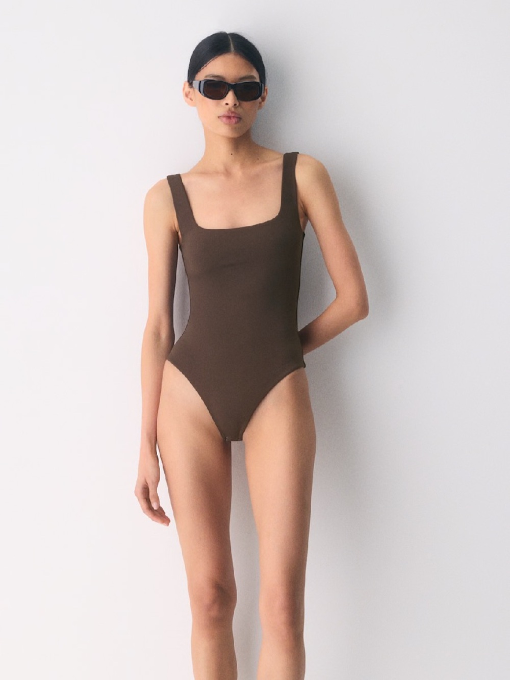Aritzia Brown Square Scoop Bodysuit